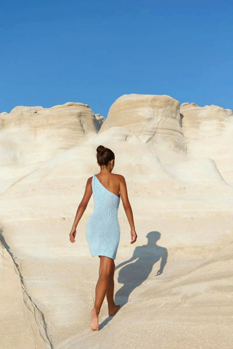 Robe Mini Tricotée Femme Une Épaule Col Halter Sexy Plage Soirée – Pareo Maillot Cover Up Chic Été | Mode Beachwear