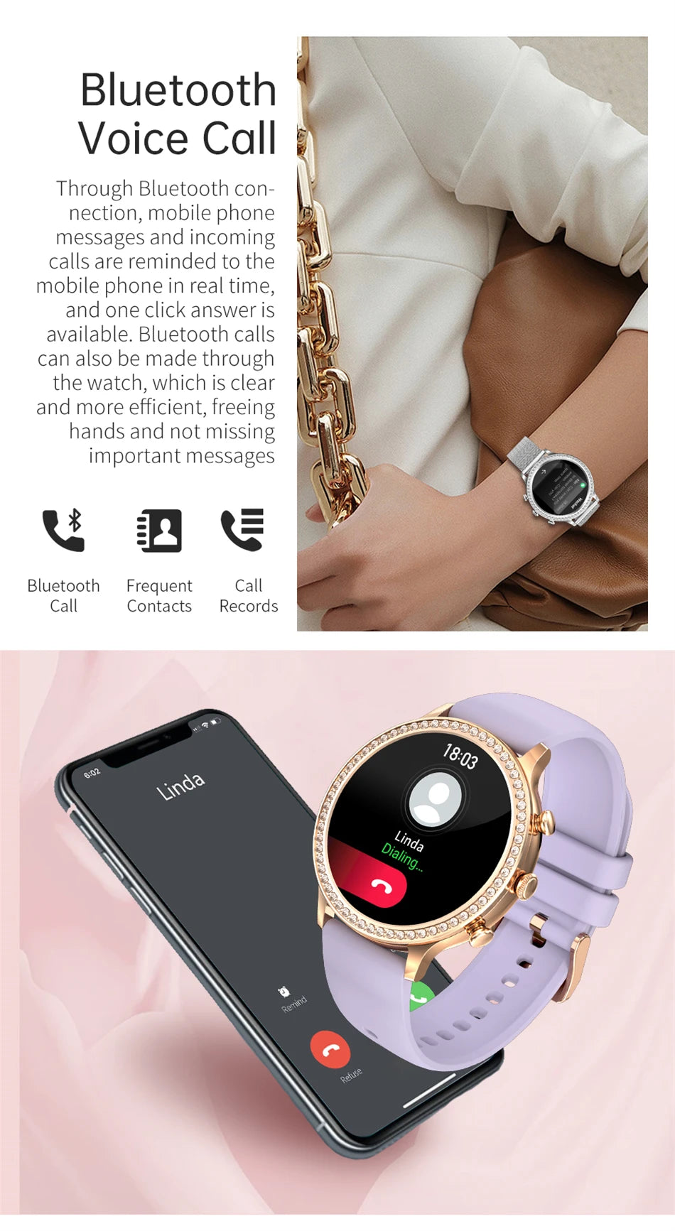 Montre Connectée Femme LIGE 2026 – Appels Bluetooth, Cadran Personnalisable & Suivi Cardio | Étanche Sport & Fitness | Cadeau Femme
