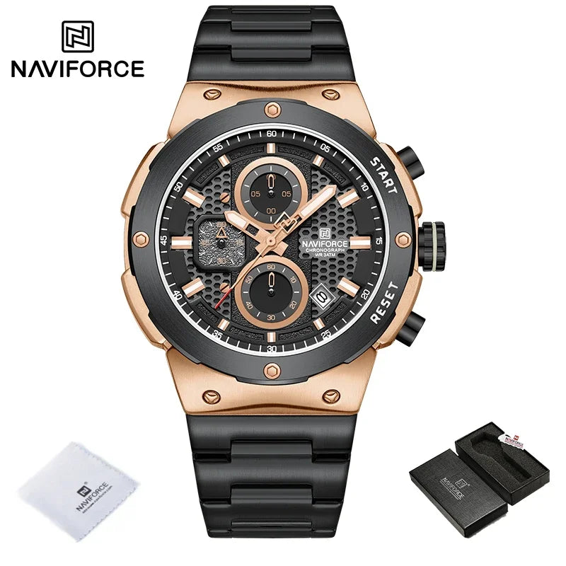 Montre Homme Chronographe Sport Luxe NAVIFORCE – Quartz Date Fashion Masculino