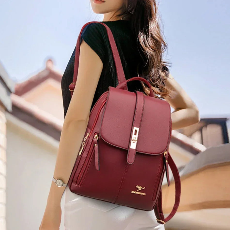 Sac à Dos Femme Cuir Vintage Grande Capacité – Rucksack École Voyage Bookbag Chic