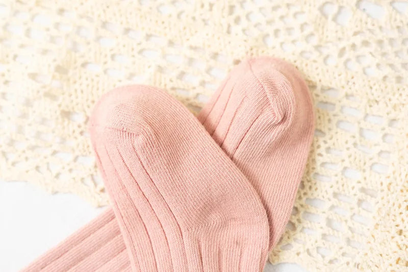 Chaussettes Hautes Fille à Volants Dentelle Fleur – Coton Doux Princesse 0-8 Ans