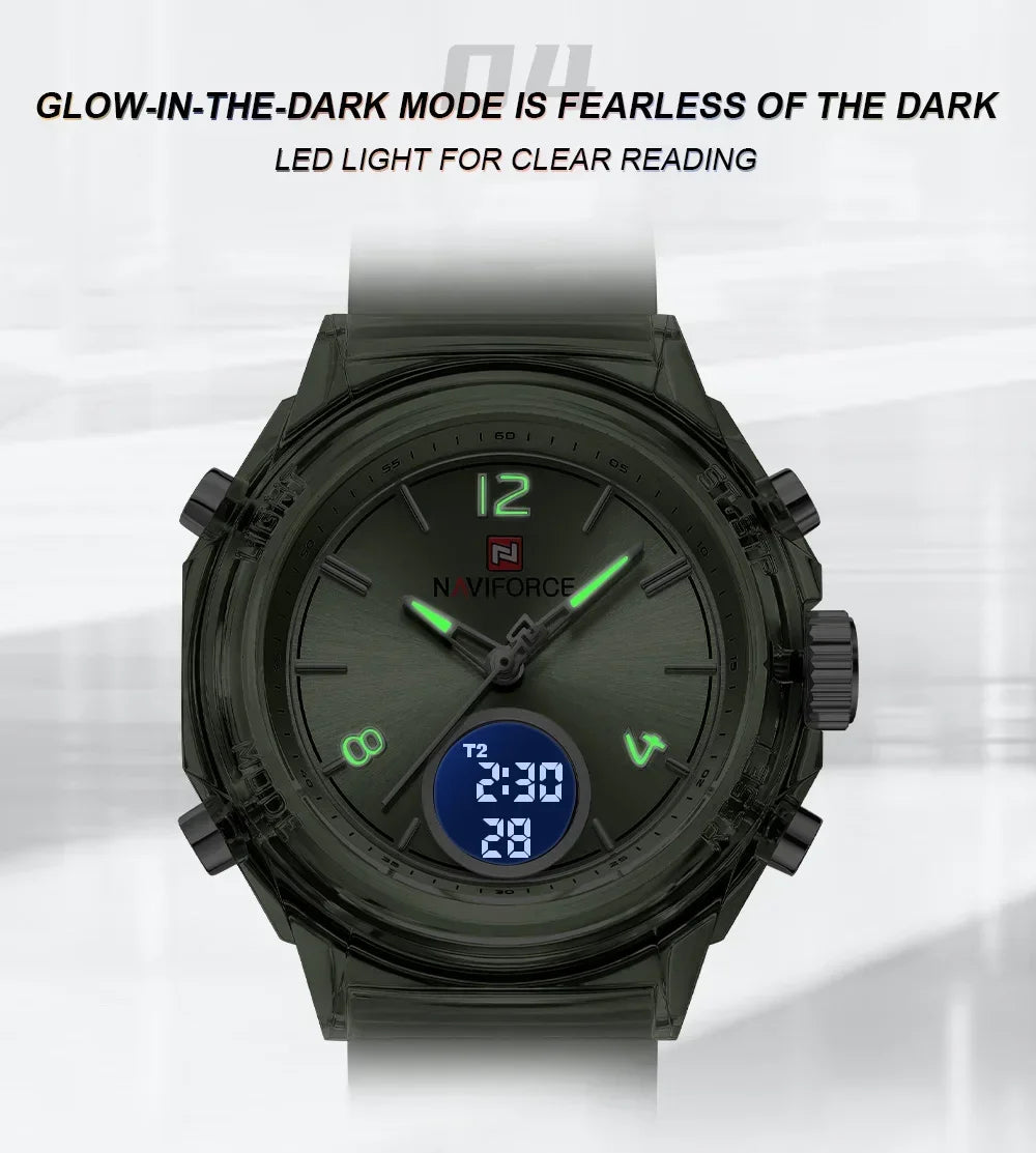 Montre Femme NAVIFORCE NF7109 Quartz Double Affichage – Silicone Lumineuse Étanche Fashion