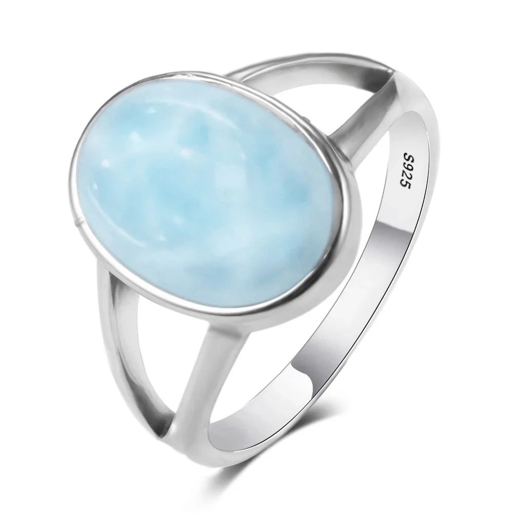 Bague Argent 925 Pierre Larimar Naturelle Vintage – Forme Fleur Ronde Bleu Ciel & Eau de Mer | Bijou Fin Unisexe Pierre Rare des Caraïbes & Cadeau Premium