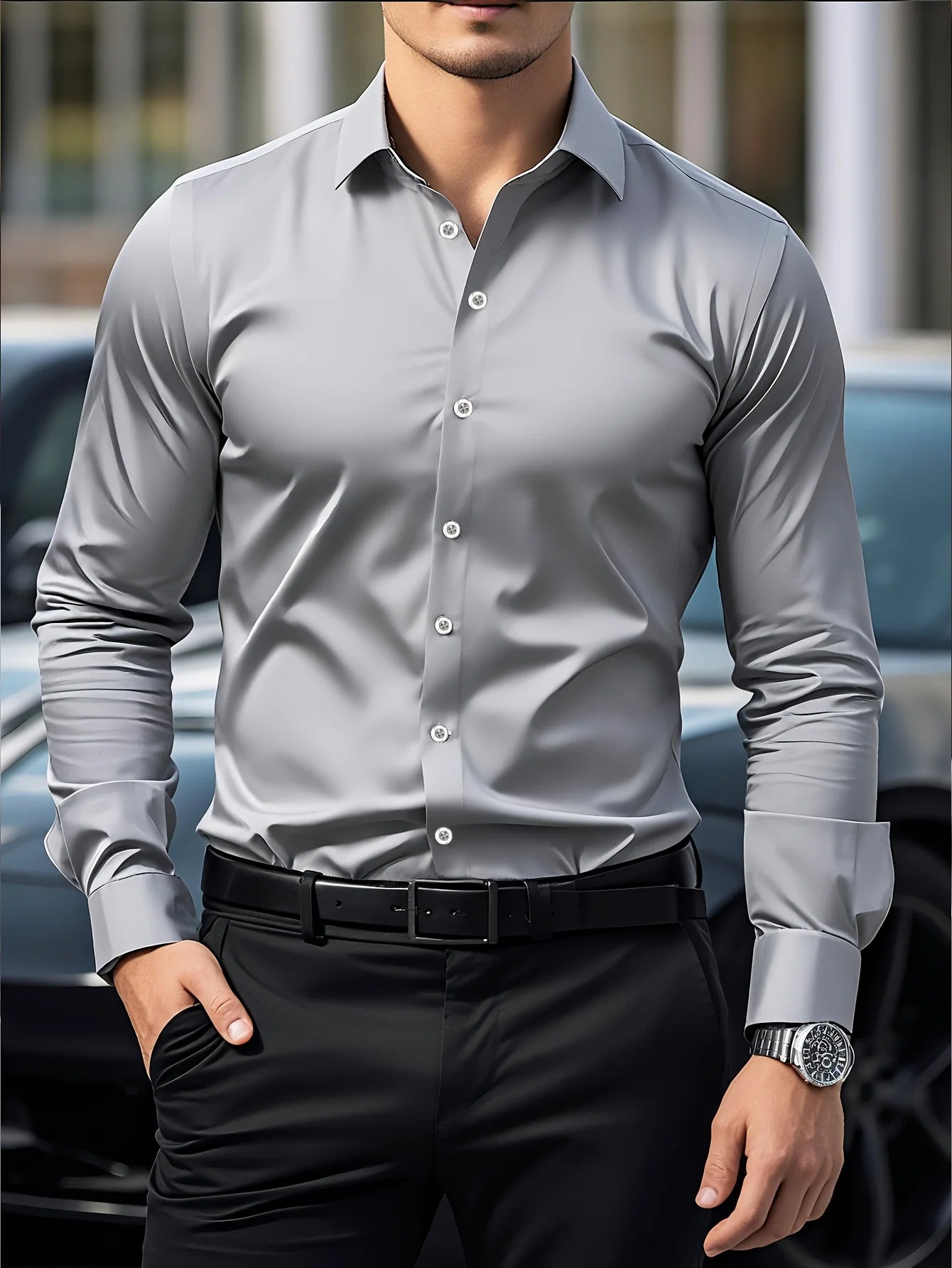 Chemise Homme Manches Longues Tissu Élastique Couleur Unie Multi-Couleurs Qualité Premium Basique Intemporelle Confortable Élégante Polyvalente – Chemise Premium Manches Longues Élastique Couleur Unie Multi-Couleurs | Mode Homme Chemise Premium
