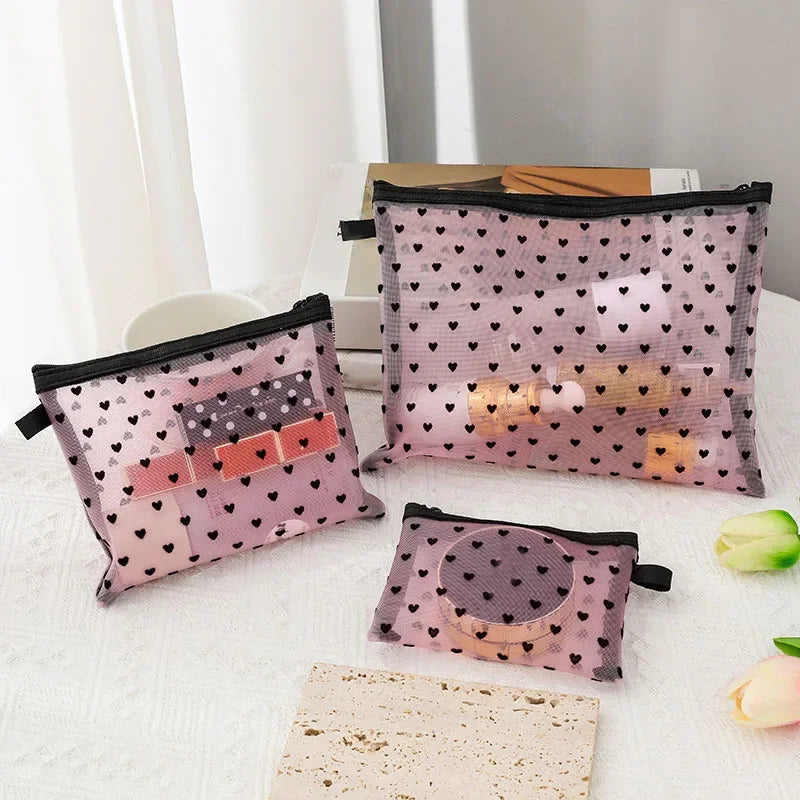 Mini Trousse Maquillage Transparente Cœur – Pochette Cosmétique Portable