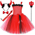 Déguisement Diablesse Rouge Fille – Robe Tutu Demon avec Ailes Cornes Trident Halloween Carnaval