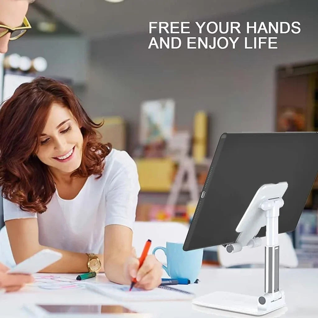 Suporte Dobrável Ajustável Para Celular Tablet Preto Branco Universal Para Mesa Cama Estável Prático