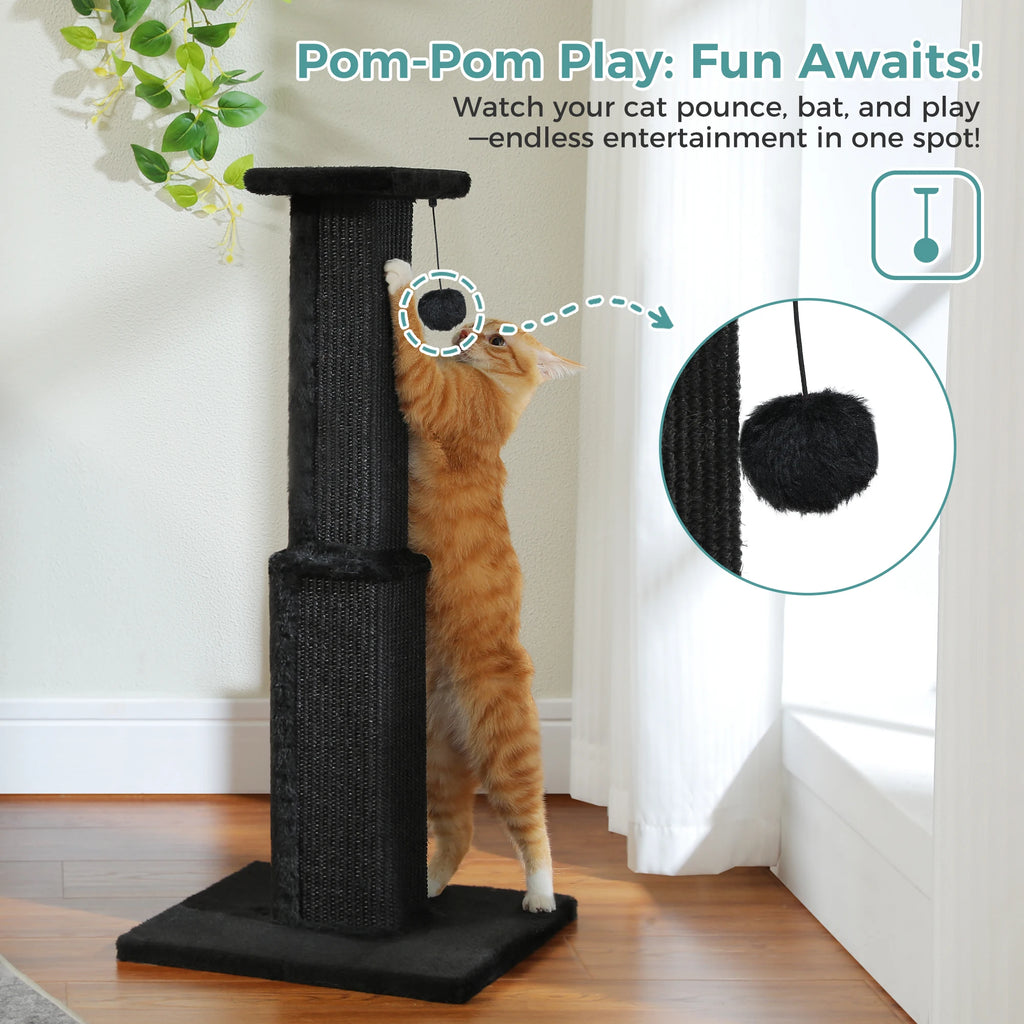 Grand Griffoir Chat Sisal Tressé – Balle Suspendue, Haute Colonne, Jouet & Grattoir pour Chats d'Intérieur Adultes