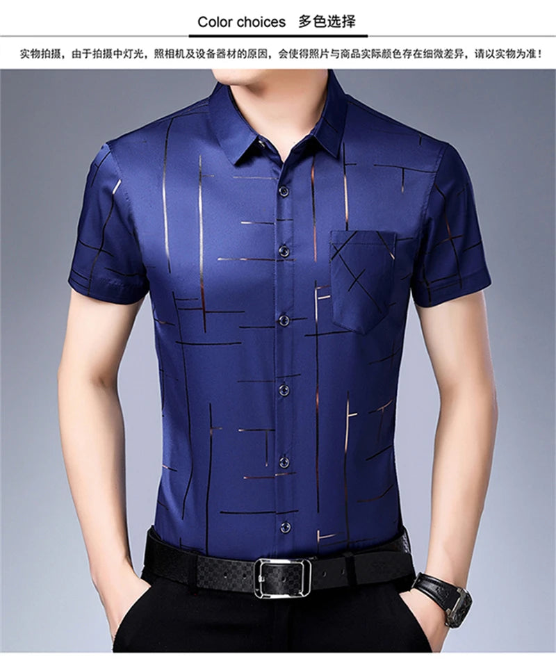 Chemise Homme Business Casual Manches Courtes Sans Repassage Anti-Froissé Confortable Polyvalente Élégante Intemporelle Fashion – Chemise Premium Sans Repassage Anti-Froissé Business Casual | Mode Homme Business Premium