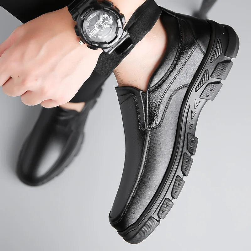 Mocassins Cuir Noir Homme Grande Taille – Chaussures Dress Designer Semelle Douce Printemps