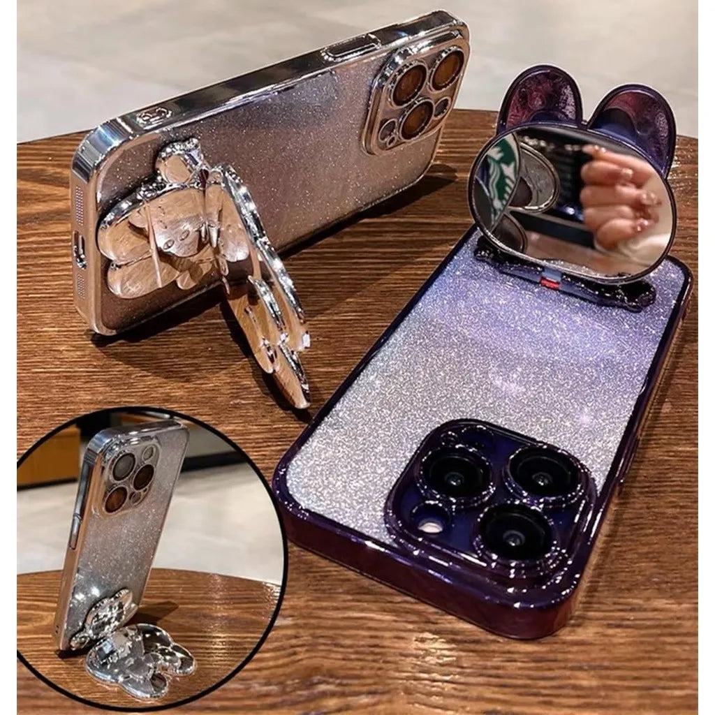 Coque Miroir Lapin Pliable Realme C71 C73 C75 – Support Intégré Antichoc | Accessoire Smartphone Kawaii