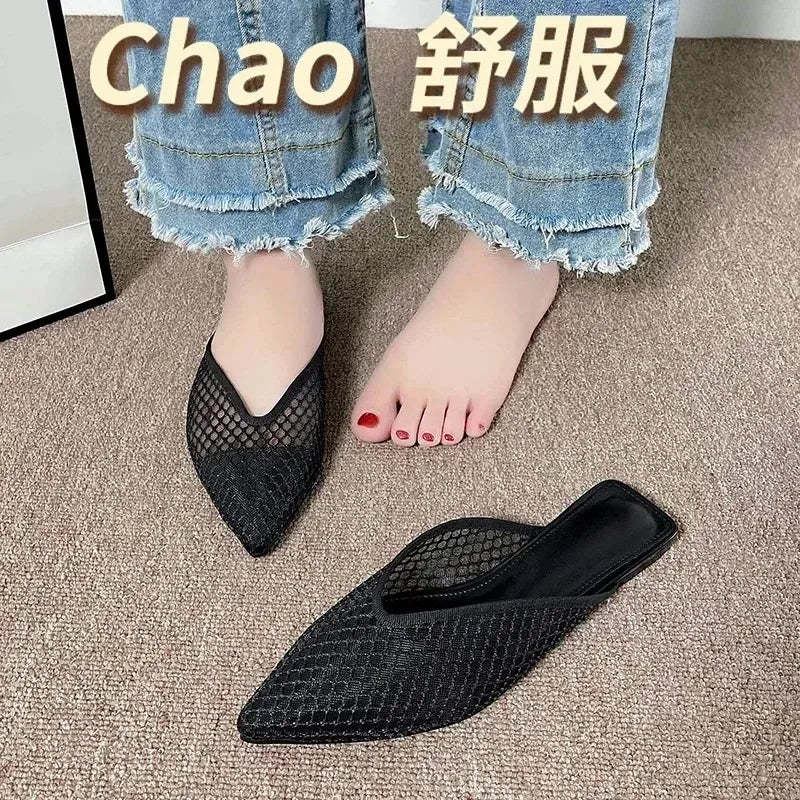 Mules Mesh Pointed Toe Slingback Femme 2025 – Respirantes Casual Slides Flip-flops Été