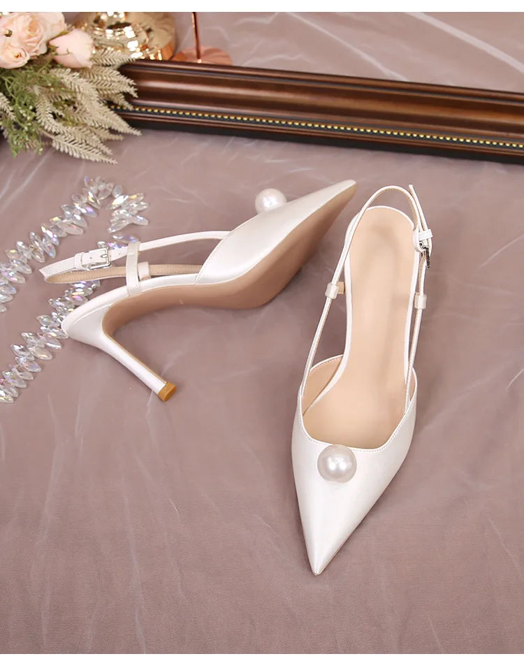 Escarpins Mariage Blanc Stiletto Demoiselle d'Honneur 2025 – Bout Pointu 6.5/8.5CM Pumps