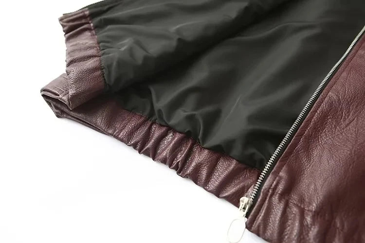 Veste En Cuir Streetwear Femme - Blouson Moto Casual Chic Noir & Rouge | Style Urbain