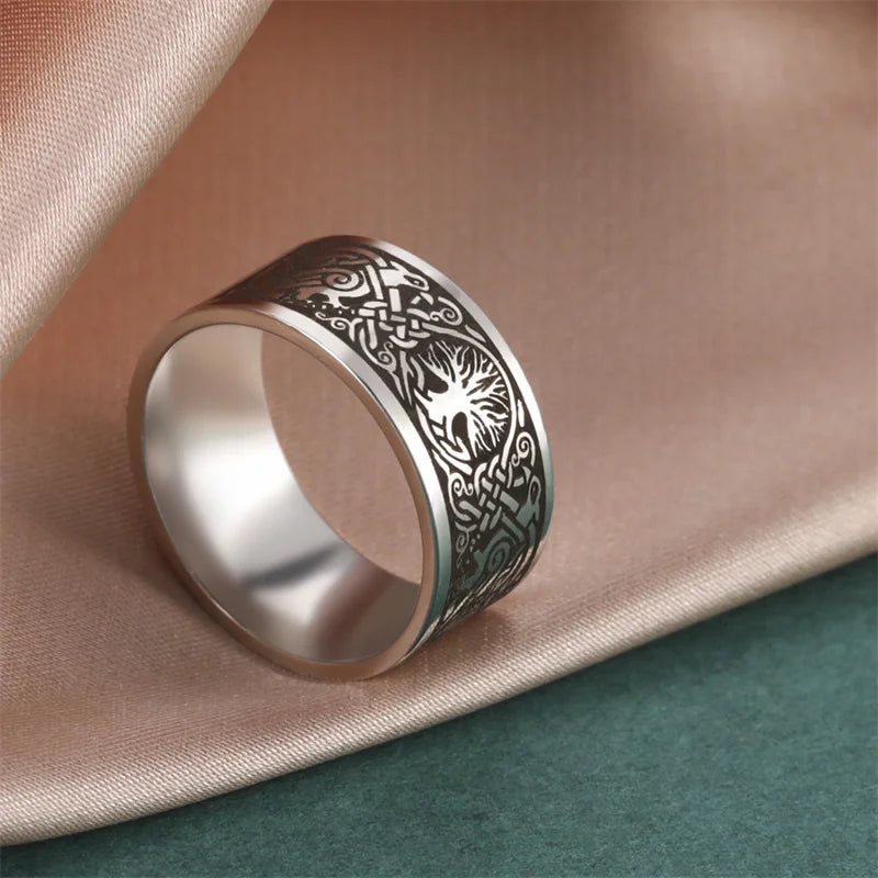 Bague Punk Acier Inoxydable Arbre de Vie Viking – Bague Couple Goth & Nordique | Bijou Homme & Femme | Cadeau Anniversaire & Fête Tendance