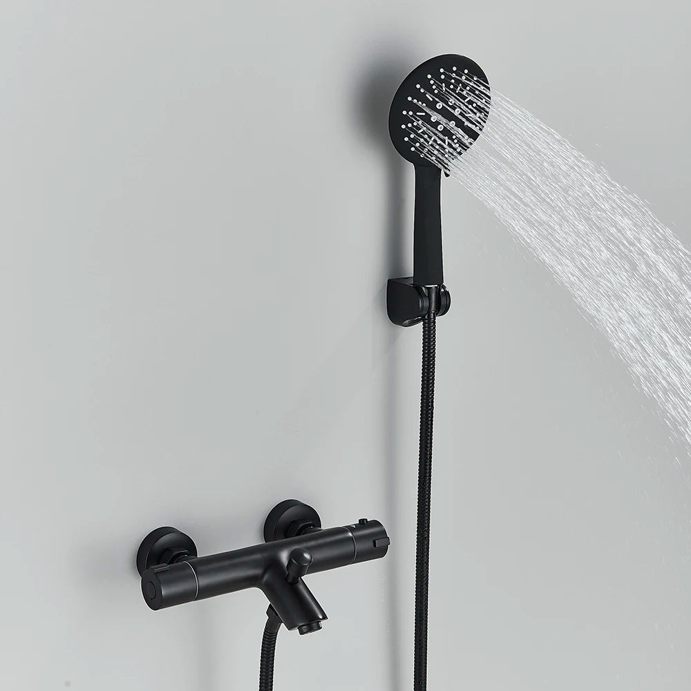 Ensemble Douche Thermostatique Mural – Noir & Chrome, Laiton, Valve Mitigeur | Accessoires Salle de Bain