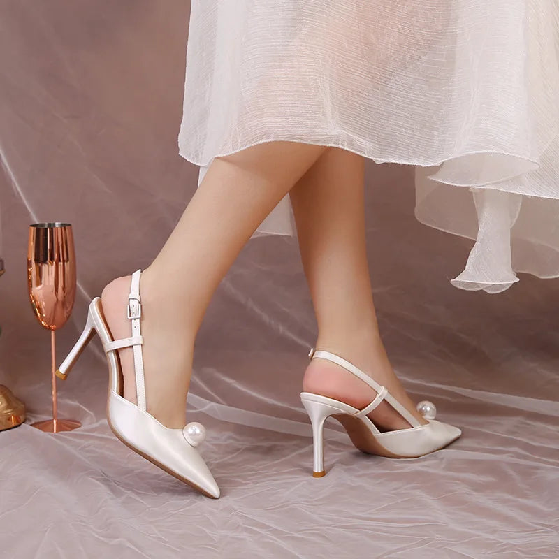Escarpins Mariage Blanc Stiletto Demoiselle d'Honneur 2025 – Bout Pointu 6.5/8.5CM Pumps