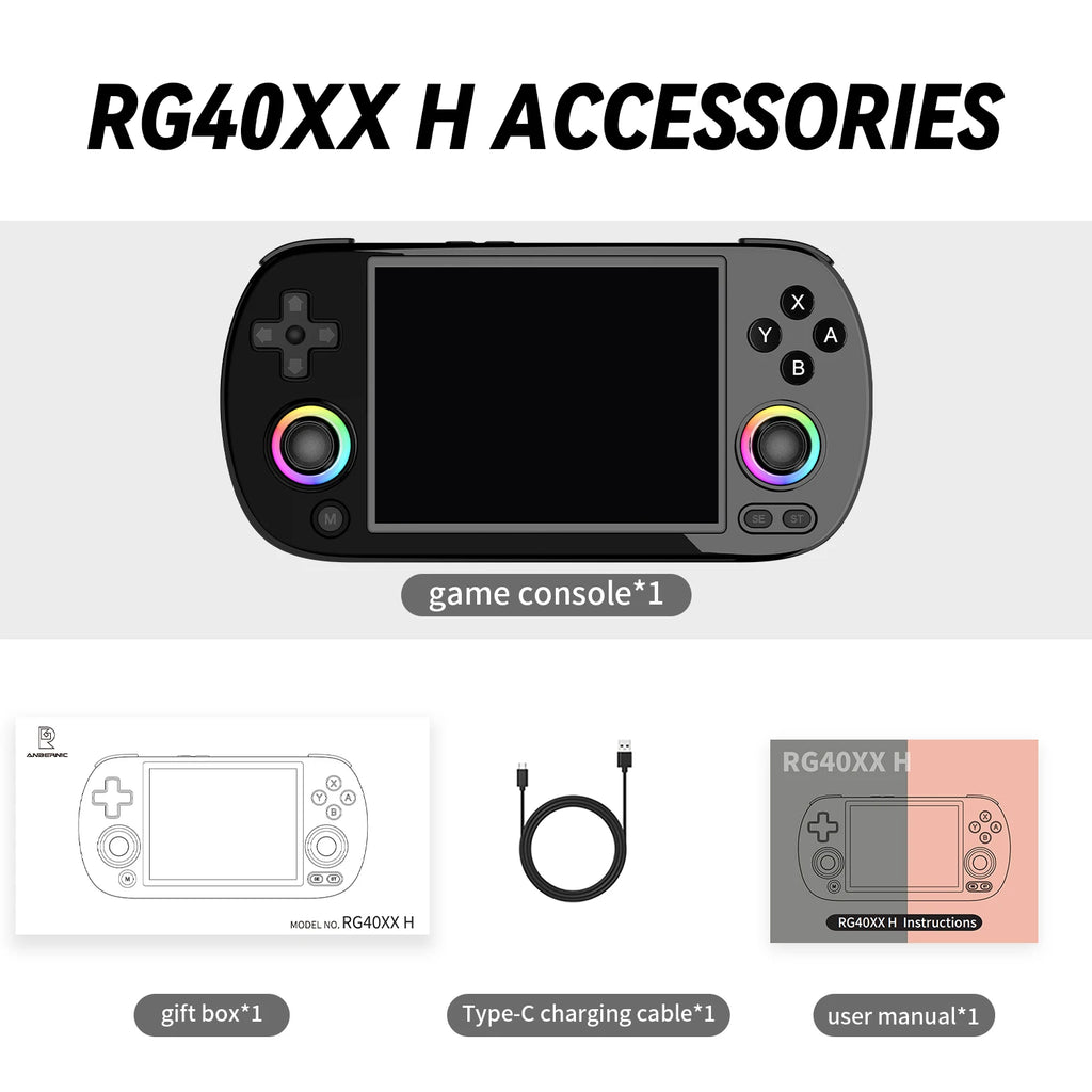 Anbernic RG40XXH Console Gaming Rétro Portable 4.0" – 64G, 5000+ Jeux Préchargés, Système Linux 64-bit | Emulateur Retrogaming