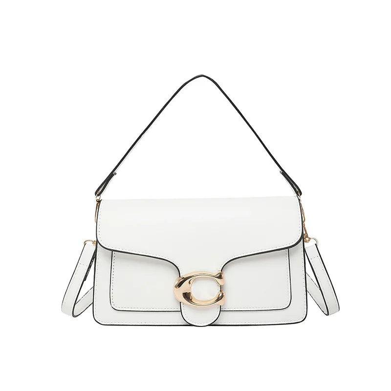 Sac Bandoulière Femme Chaîne Métal Logo – Pochette Crossbody Couleur Unie Fermeture Magnétique