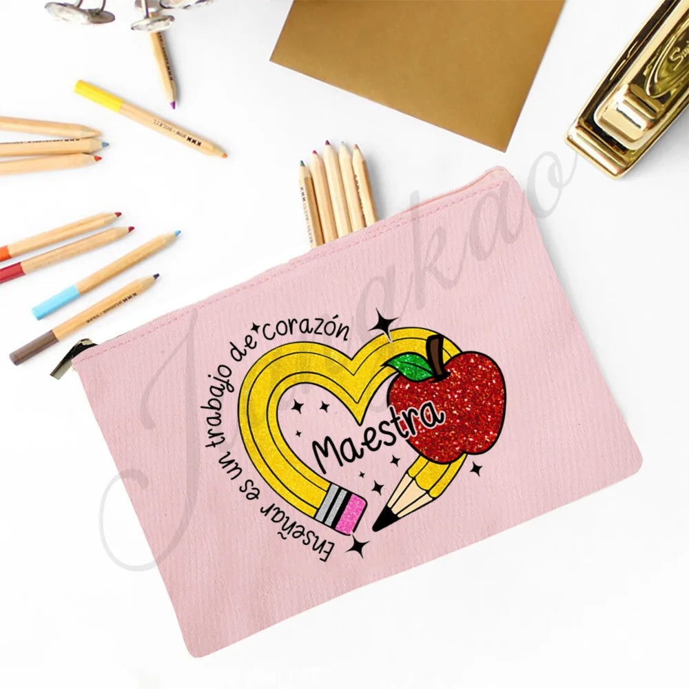 Trousse Maquillage Maestra Imprimé Coeur Espagnol – Organisateur Voyage & Crayon | Cadeau Enseignante