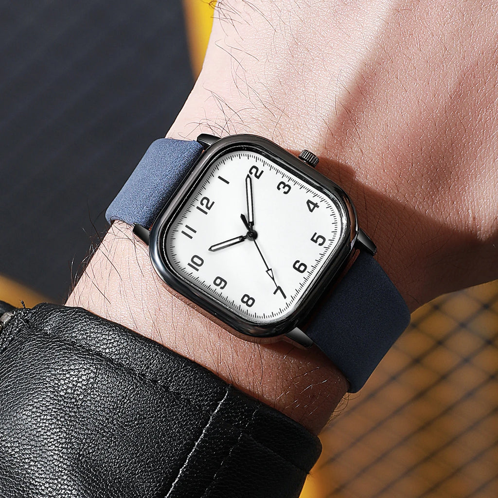 Lot 3 Montres Homme Business Quartz Cadran Carré Chiffres Arabes Bracelet Cuir – Fashion Casual