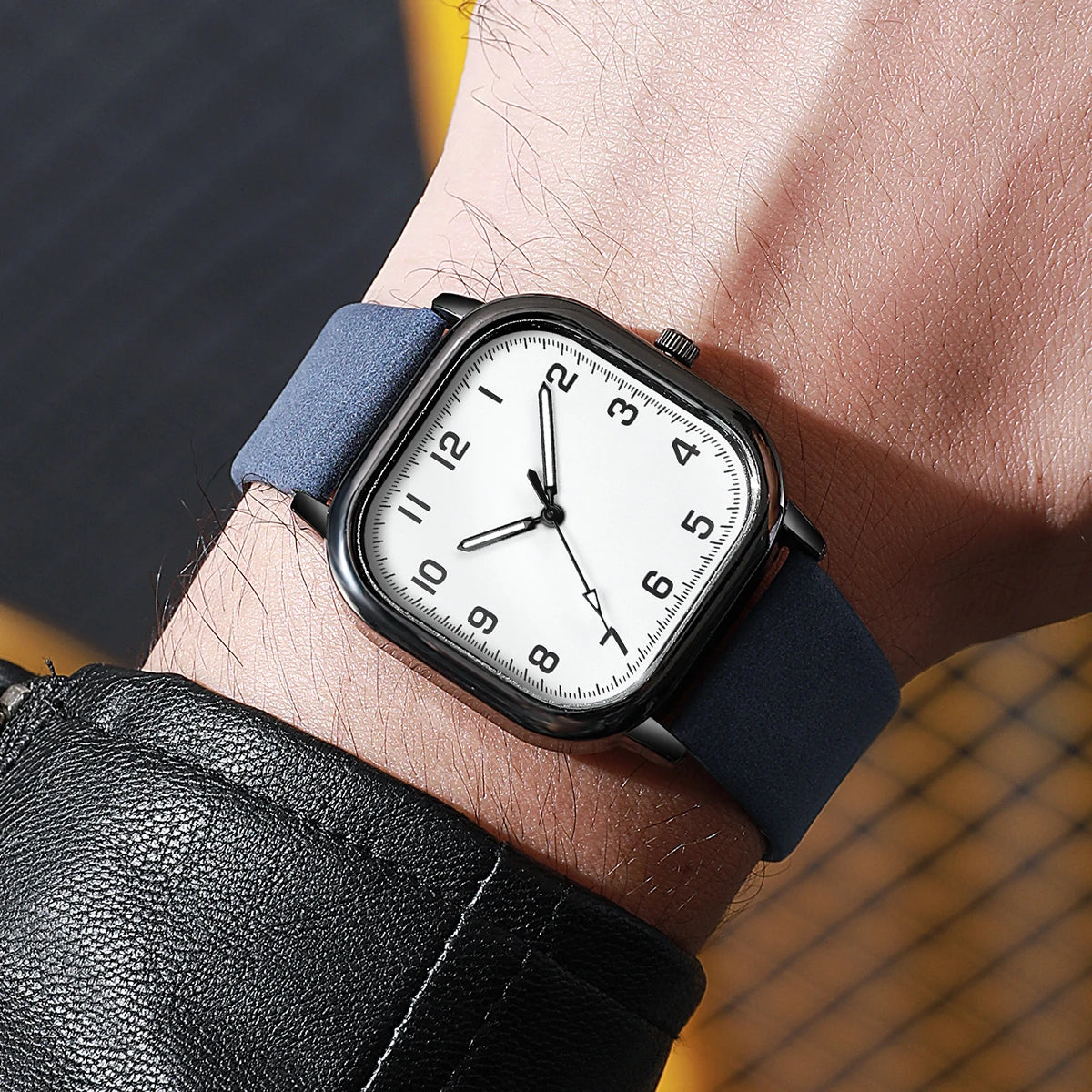 Lot 3 Montres Homme Business Quartz Cadran Carré Chiffres Arabes Bracelet Cuir – Fashion Casual