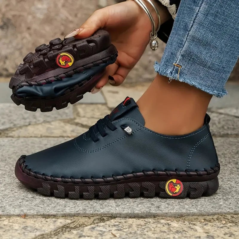 Sneakers Plateforme Loafers Lacets Cuir Femme 2024 – Flat Slip-On Casual Mom Shoe Printemps