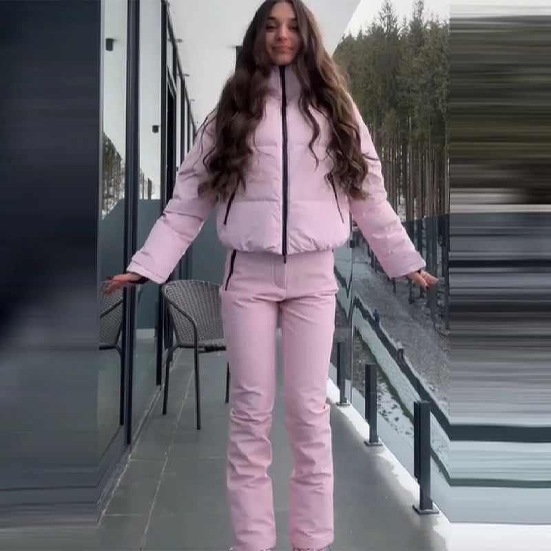 Ski-Set für Damen, 2-teilig – Warme Kapuzenjacke mit Reißverschluss + lange Sporthose | Komfort Winter 2025