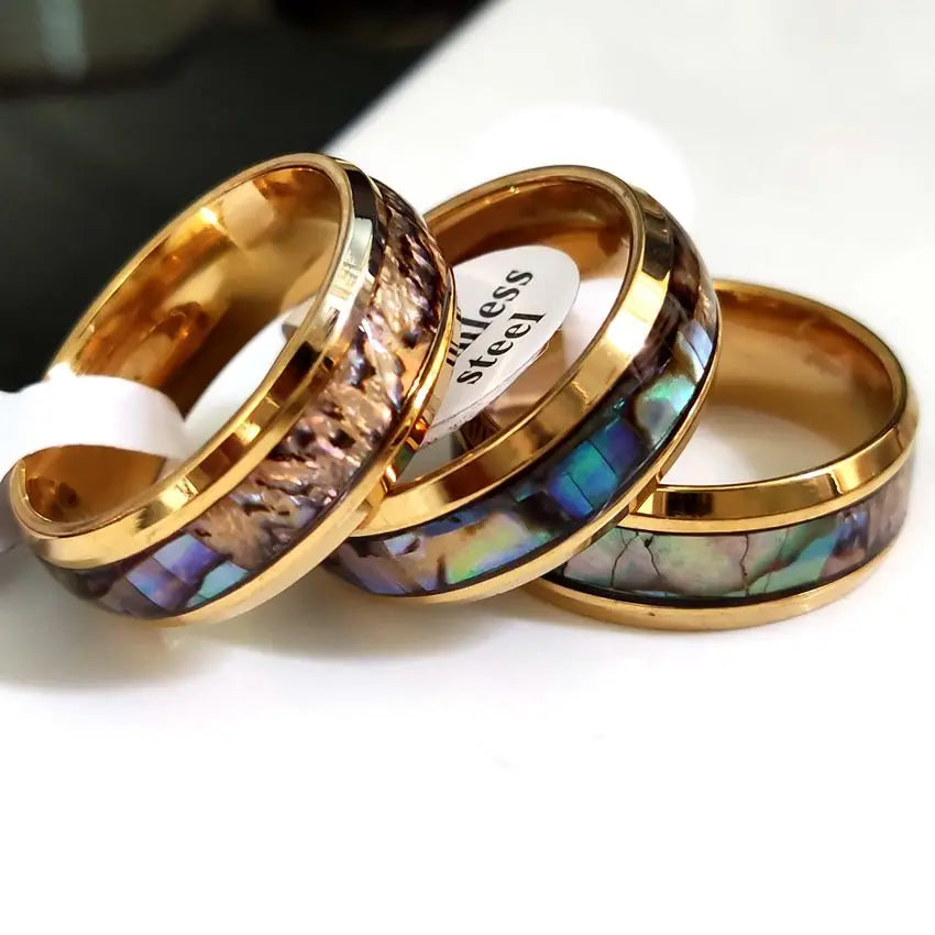 Bague Luxe Plaquée Or Incrustation Coquillage Acier Inoxydable 316L – Design Vintage Unique | Bijou Femme Mariage, Soirée Bord de Mer & Cadeau Premium