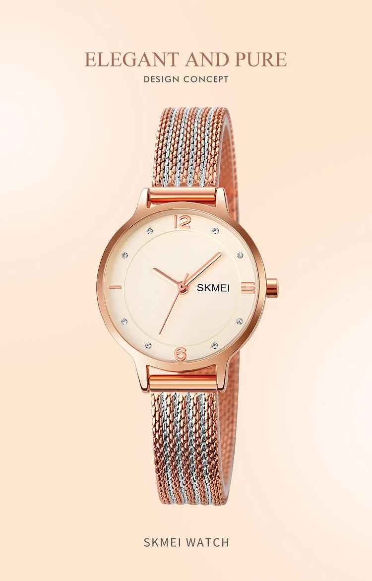 Montre Femme SKMEI 1874 Quartz Japonais Bracelet Acier Inoxydable – Fashion Luxe Élégante