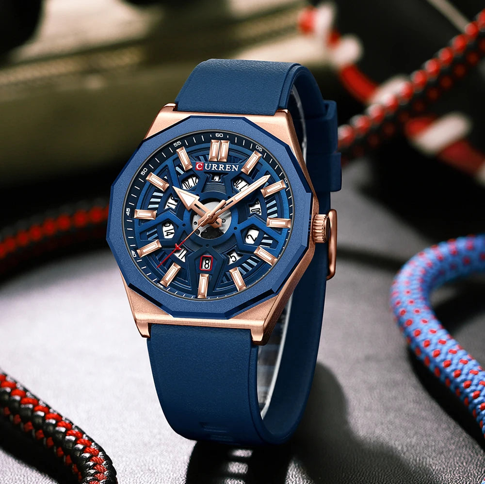 Montre Homme CURREN Design Créatif Quartz Silicone Lumineux Date – Fashion Sport Élégant