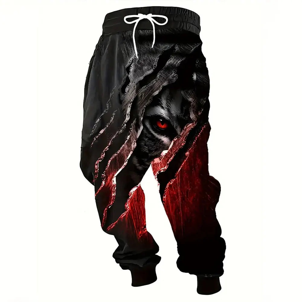 Men's Large Size Loose Pocket Draw Rope Sports Sweatpants Winter New Thick Warm Sweatpants Fashion Dragon Print Sweatpants