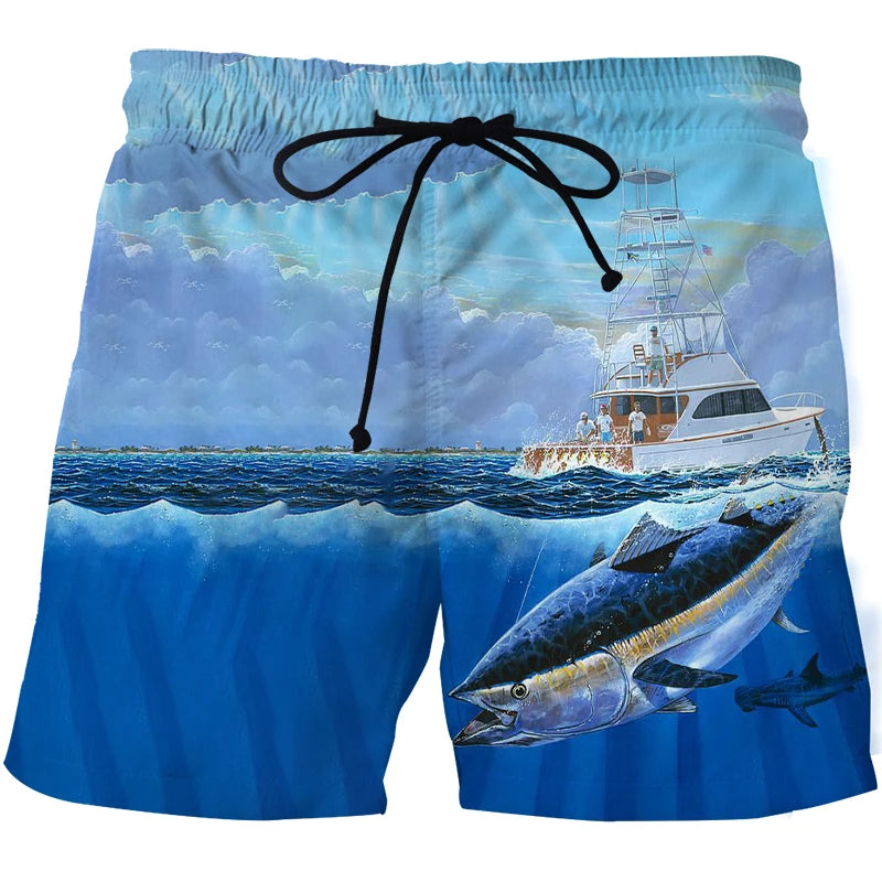 Short de Surf Homme Imprimé 3D Paysage & Poissons – Séchage Rapide | Plage, Fitness & Sport Été | Casual Tendance