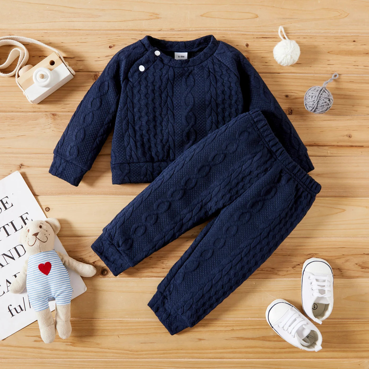Ensemble 2 Pièces Bébé Unisexe Couleur Unie – Top Manches Longues + Pantalon Sport Automne Hiver 7 Coloris