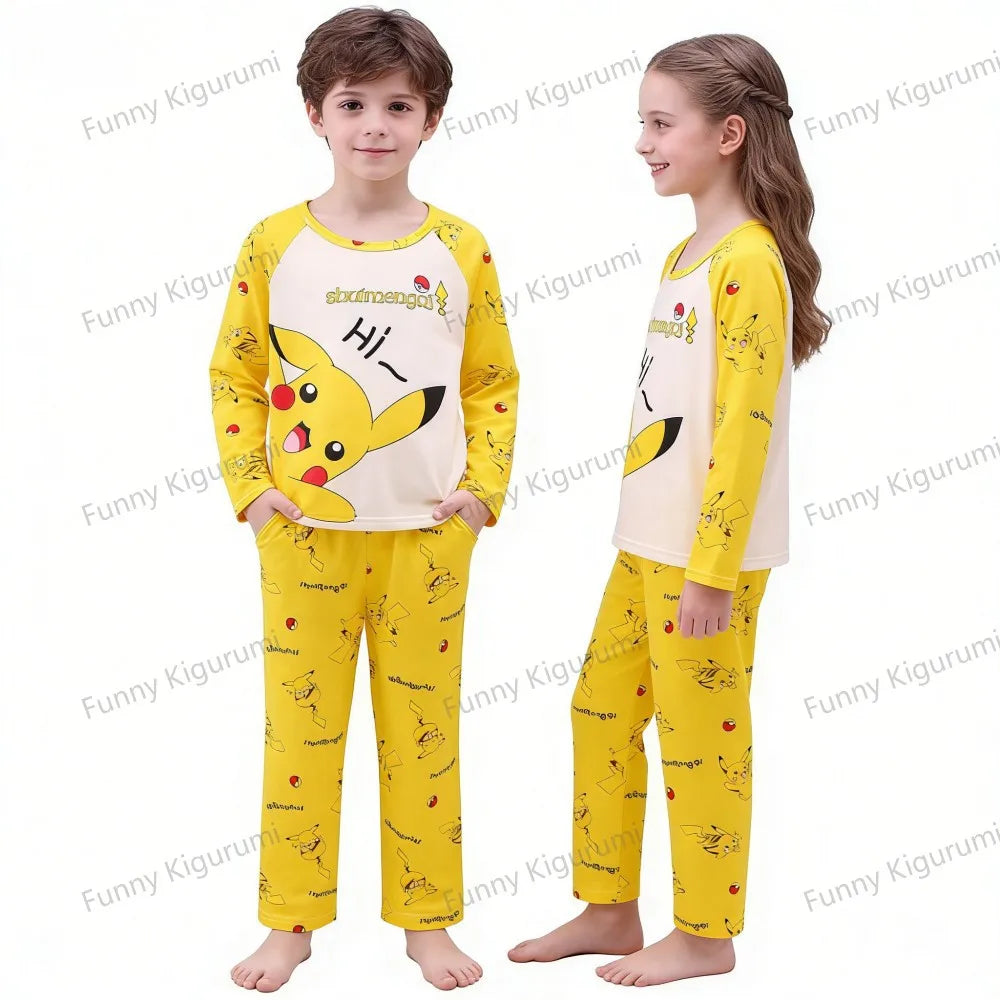Pyjama Enfant Cartoon Pikachu – Ensemble 2 Pièces Manches Longues Garçon Fille 3-13 Ans