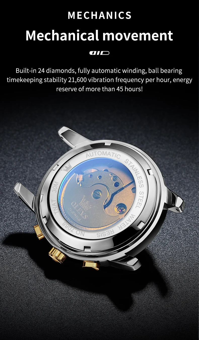 Montre Mécanique Automatique Luxe Homme OLEVS 7088 – Grand Cadran Lumineux Étanche Cadeau