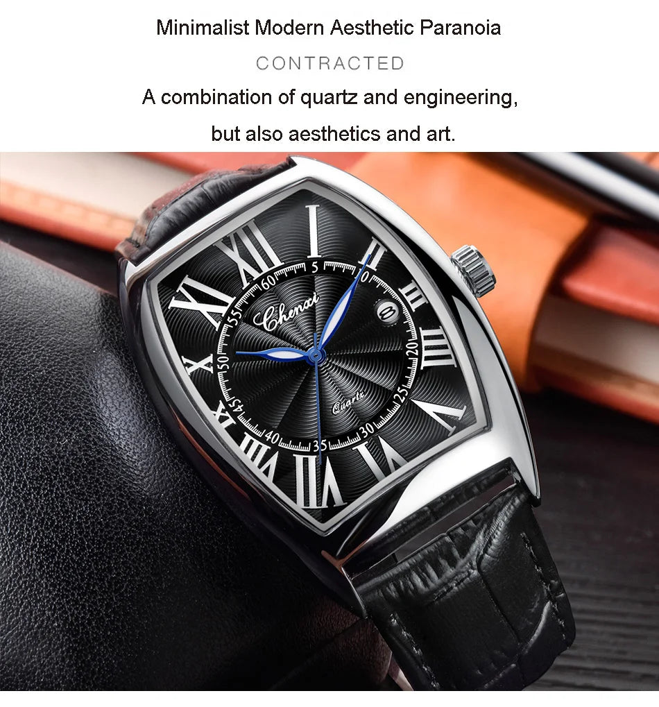 Montre Homme Bracelet Cuir Luxe Fashion Lumineux Quartz Calendrier Étanche Élégante Intemporelle | Montre Homme Cuir Luxe Fashion Lumineux Premium