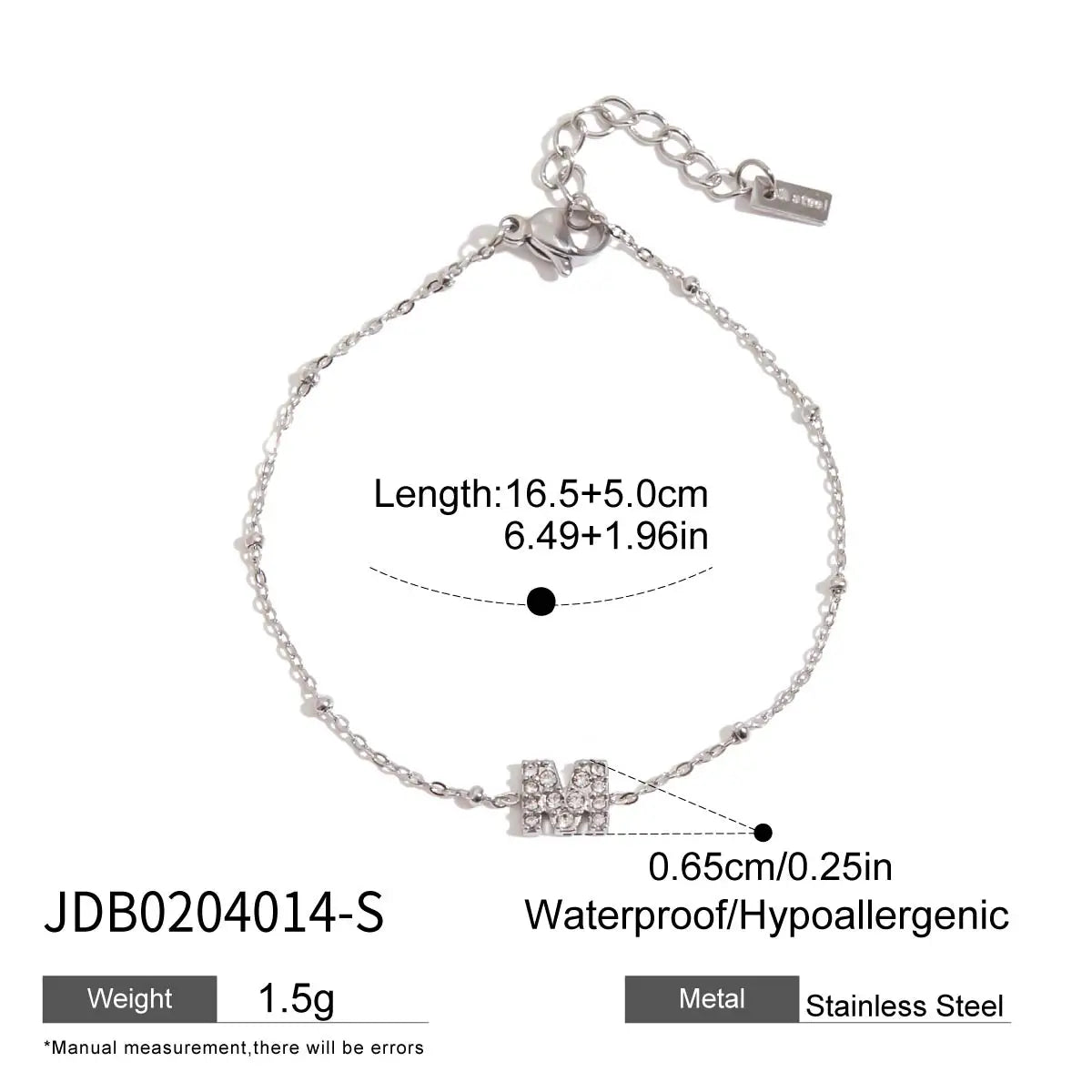 Bracelet Femme Lettre "M" Zircon & Acier Inox Plaqué Or 18K – Bijou Élégant & Polyvalent | Cadeau Personnalisé | Zora
