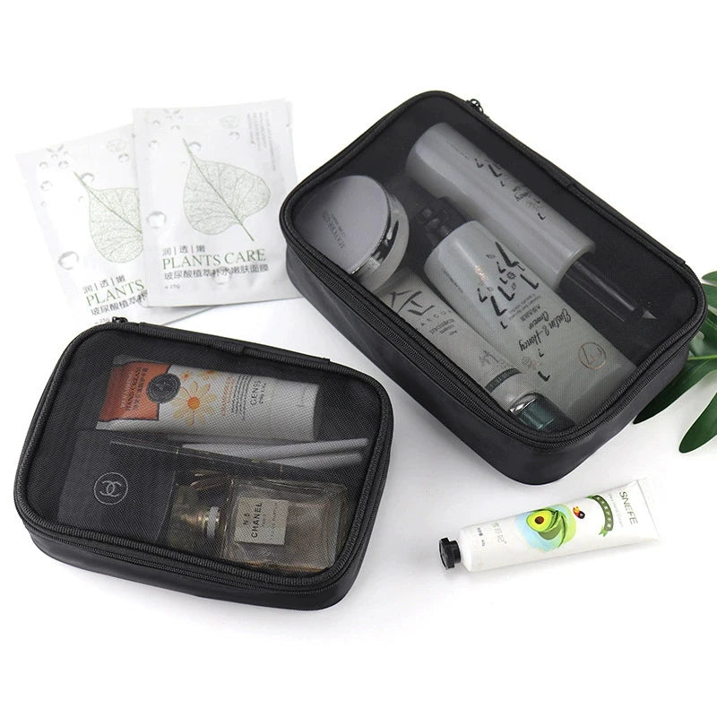 Trousse Maquillage Filet Noir Voyage – Fermeture Éclair | Organisateur Cosmétique Portable