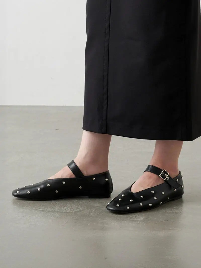 MORAZORA Ballerines Rivets Bout Carré Slip-on – Loafers Femme Noir Rouge Tailles 34-43