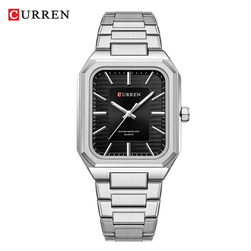 Montre Homme CURREN Vintage Rectangle Acier Inoxydable Quartz Lumineux Étanche – Style Rétro Chic