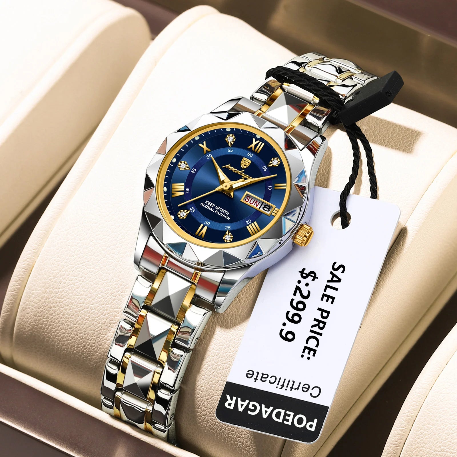 Montre Femme POEDAGAR Élégante Luxe Quartz – Lumineuse Étanche Semaine Date Acier Fashion