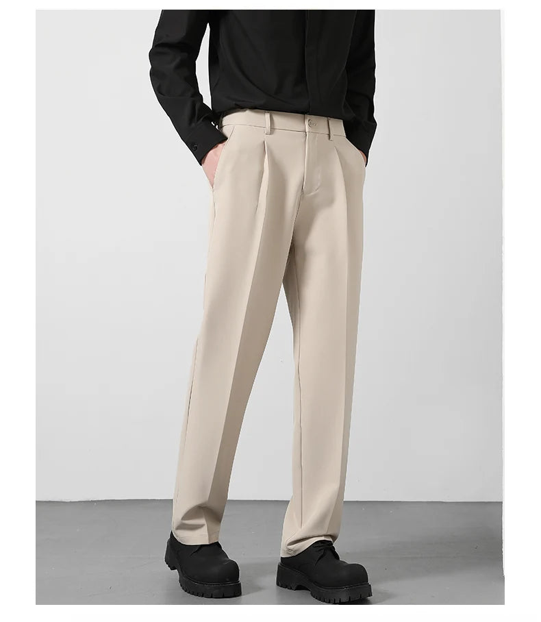 Pantalon Homme Casual Business Style Coréen Taille Élastique – Noir Marron Gris Kaki Grande Taille S-4XL Automne | Mode Homme Élégant