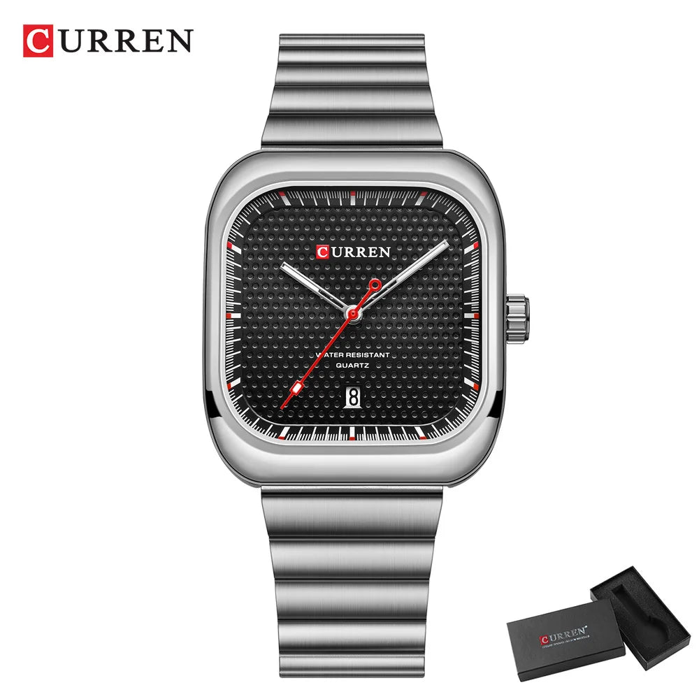Montre Homme CURREN Carrée Business Quartz – Bracelet Acier Inoxydable Date Automatique