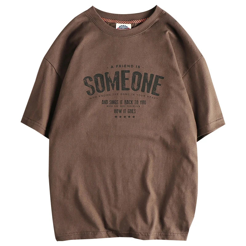 T-Shirt Homme Été Style Américain Rétro Manches Courtes Col Rond Lettres Imprimées 100% Coton Washed Vintage Loose Casual – Tee Streetwear Tendance | Mode Homme Premium
