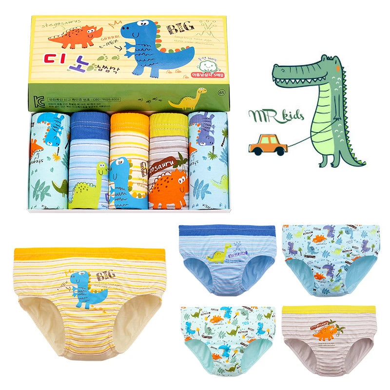 Lot 3 Slips Garçon Coton Imprimé Dinosaure – Sous-Vêtements Respirants Doux 2-14 Ans
