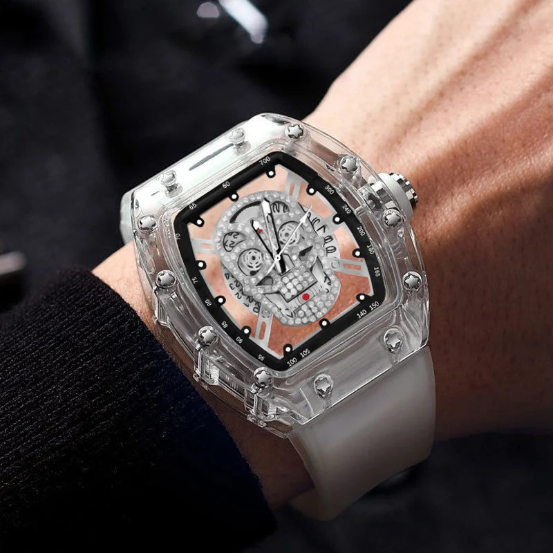 Montre Homme Skull Tête de Mort Automatique Transparente – Quartz Luxe Waterproof Fashion