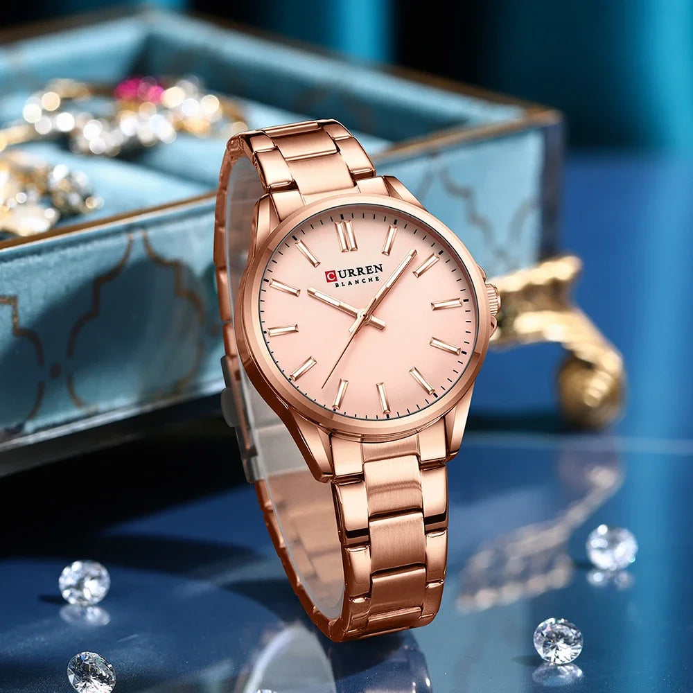 Montre Femme CURREN Fashion Casual Quartz – Acier Inoxydable Cadran Rond Simple Élégante