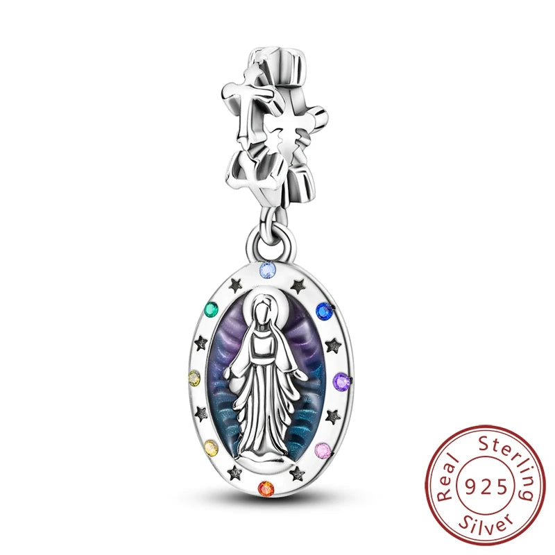 Charm Argent 925 Bleu Rotatif – Œil Démon, Main, Lune & Ciel Étoilé | Perle Pendentif Bracelet Femme | Bijou Spirituel & Mystique