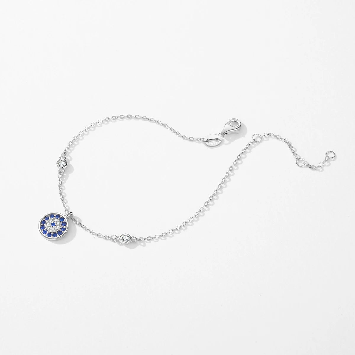 Bracelet Argent 925 Pur MODIAN Luxe – Yeux Turquoise Bleu & Zircon Cubique Cristal Transparent | Bijou Fin Femme Chaîne Maille Élégante & Hypoallergénique